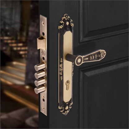 Xesthetique Vintage Brass Mortise Door Lock Set – 10" Handle with Secure 4 Bullet Lock Both Side Ultra Key 70MM/90MM Pin Cylinder AU67