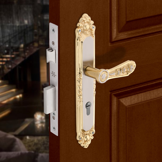 Xesthetique Vintage Brass Mortise Door Lock Set – 10" Handle with Secure One Side Nobe Ultra Key 70MM/90MM Pin Cylinder AU73