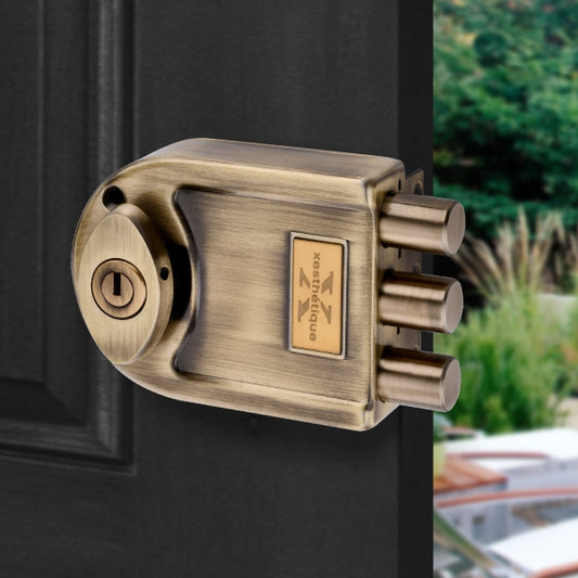 Xesthetique Durable & Stylish Door Lock for Home - Secure Main Door Locks for Home, Double Door Lock Set for Main Door, Rim Lock with Brass Both Side Ultra Keys