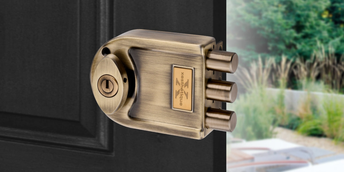Xesthetique Durable & Stylish Door Lock for Home - Secure Main Door Locks for Home, Double Door Lock Set for Main Door, Rim Lock with Brass Both Side Ultra Keys