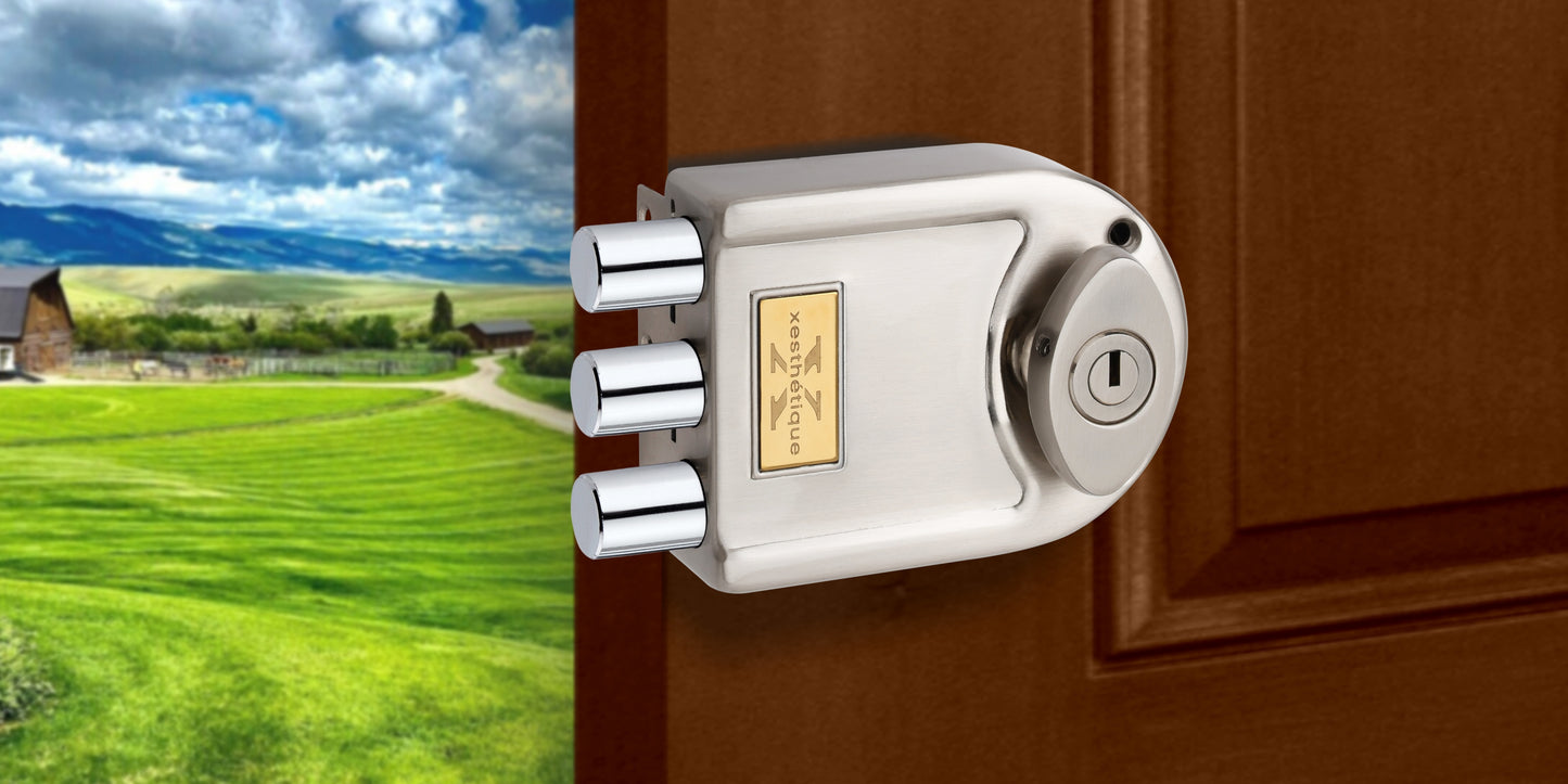 Xesthetique Durable & Stylish Door Lock for Home - Secure Main Door Locks for Home, Double Door Lock Set for Main Door, Rim Lock with Brass Both Side Ultra Keys
