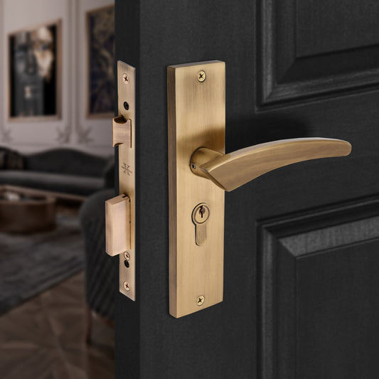 Xesthetique Premium Brass Mortise Door Lock Set – 8" Handle with Secure One Side Nobe Ultra Key Cylinder CASP144