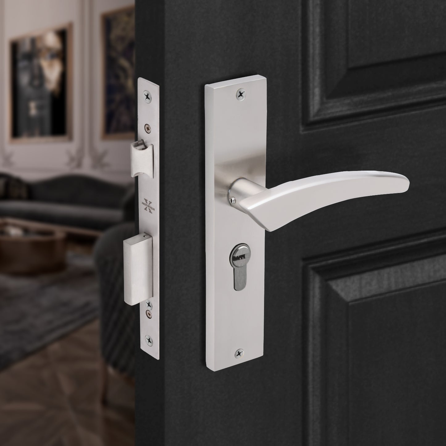 Xesthetique Premium Brass Mortise Door Lock Set – 8" Handle with Secure One Side Nobe Ultra Key Cylinder CASP144