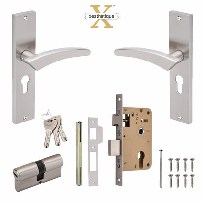 Xesthetique Premium Brass Mortise Door Lock Set – 8" Handle with Secure Both Side Ultra Key Cylinder CASP143