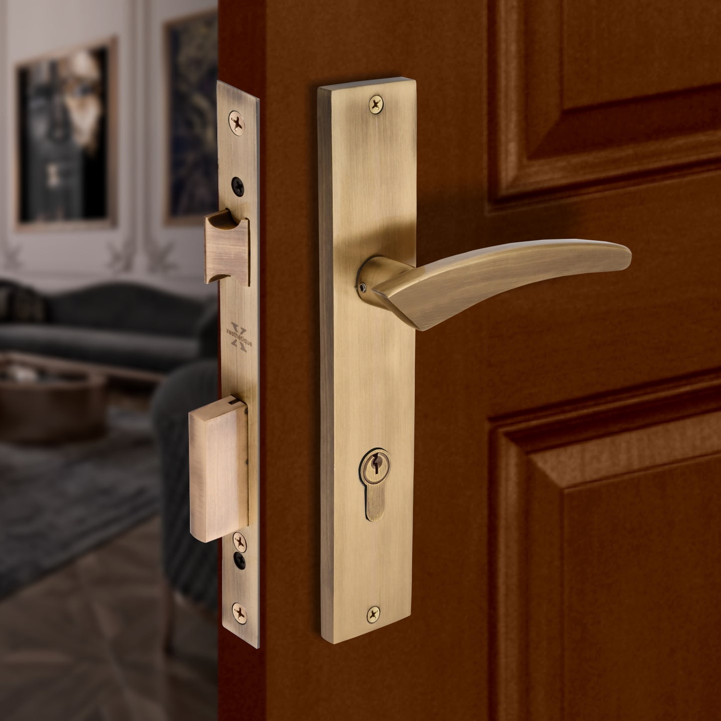 Xesthetique Premium Brass Mortise Door Lock Set – 10" Handle with Secure Both Side Ultra Key Cylinder CASP145