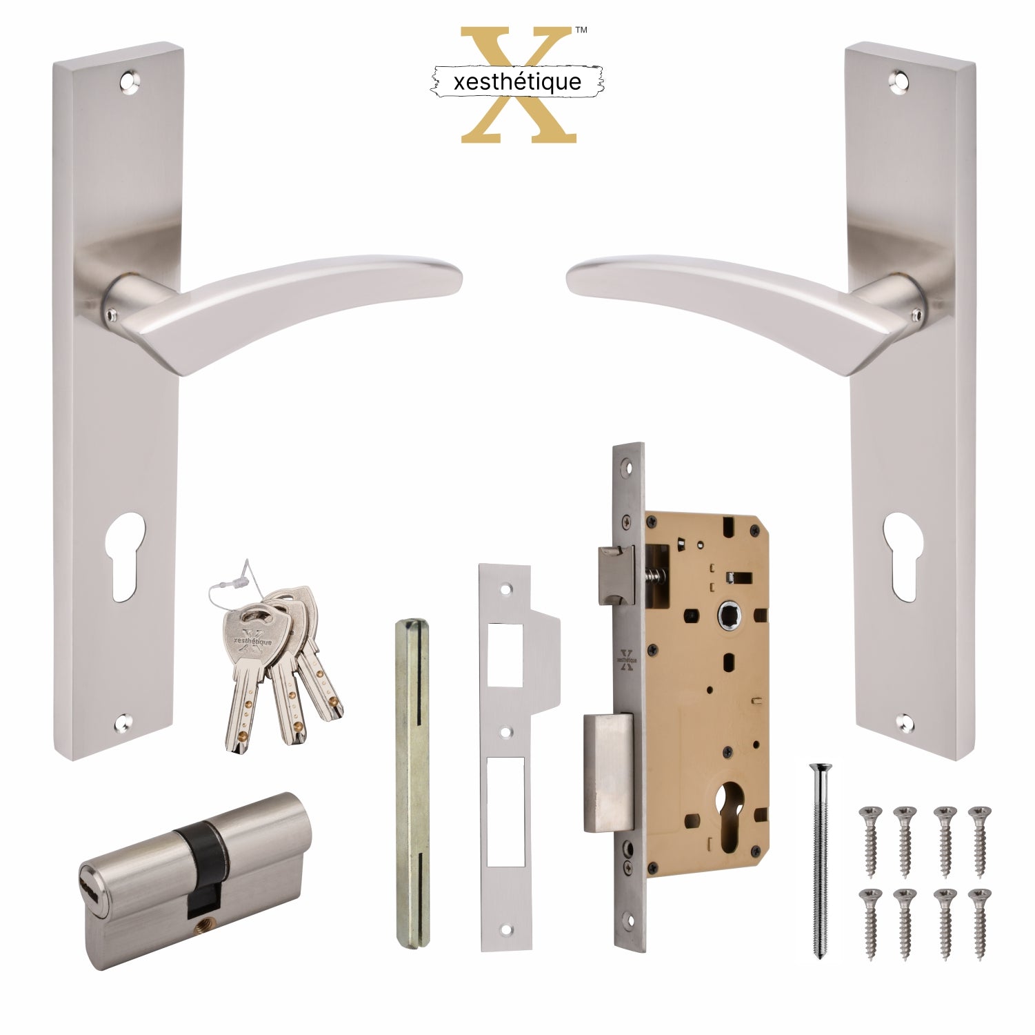 Xesthetique Premium Brass Mortise Door Lock Set – 10" Handle with Secure Both Side Ultra Key Cylinder CASP145
