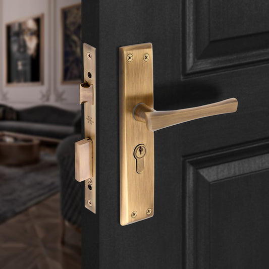 Xesthetique Premium Brass Mortise Door Lock Set – 8" Handle with Secure One Side Nobe Key Cylinder CH15
