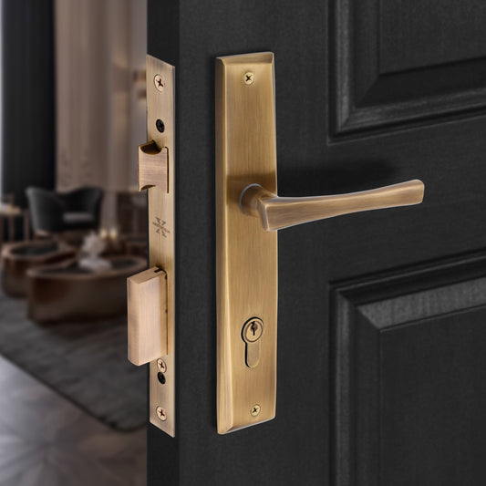 Xesthetique Premium Brass Mortise Door Lock Set – 10" Handle with Secure One Side Nobe Ultra Key 70MM/90MM Pin Cylinder CH171