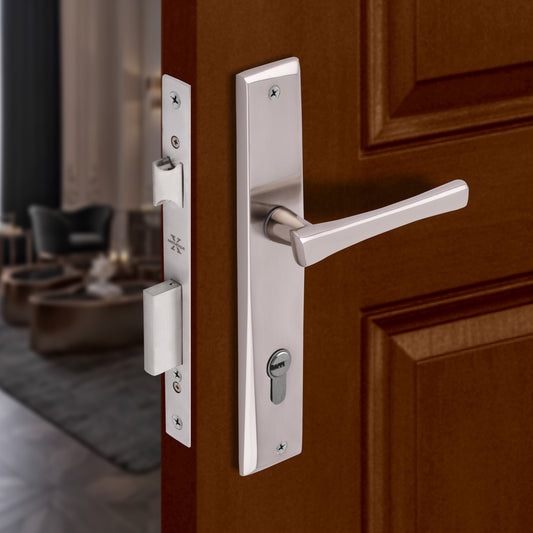 Xesthetique Premium Brass Mortise Door Lock Set – 10" Handle with Secure One Side Nobe Ultra Key 70MM/90MM Pin Cylinder CH173