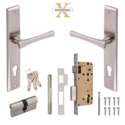 Xesthetique Premium Brass Mortise Door Lock Set – 10" Handle with Secure Both Side Key Cylinder CH12
