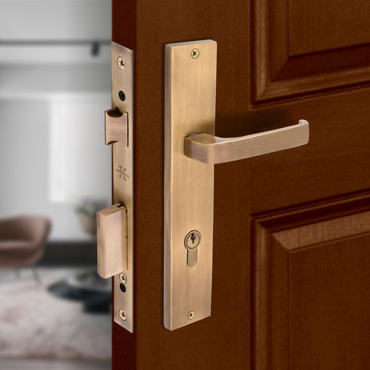 Xesthetique Premium Brass Mortise Door Lock Set – 10" Handle with Secure One Side Nobe Key Cylinder CA55