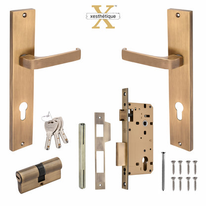 Xesthetique Premium Brass Mortise Door Lock Set – 10" Handle with Secure Both Side Key Cylinder CA54