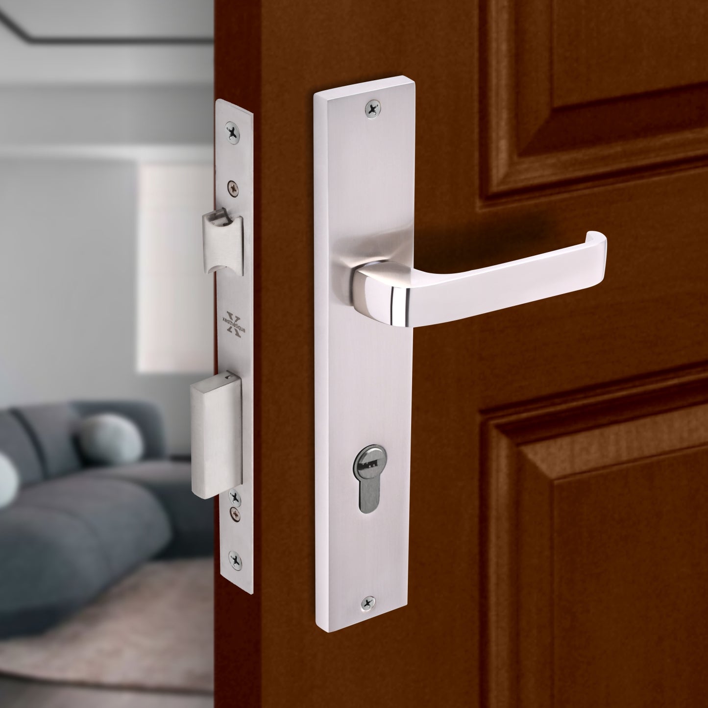 Xesthetique Premium Brass Mortise Door Lock Set – 10" Handle with Secure One Side Nobe Key Cylinder CA55