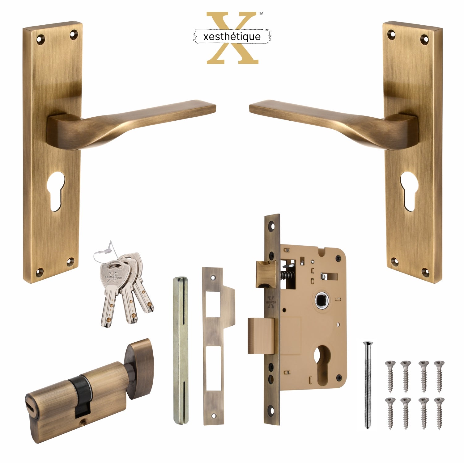 Xesthetique Morden S.S. 304 Mortise Door Lock Set – 8" Handle with Secure One Side Nobe Ultra Key Cylinder CAS133