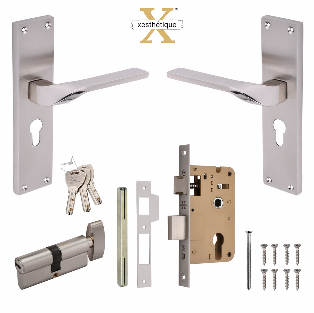 Xesthetique Morden S.S. 304 Mortise Door Lock Set – 8" Handle with Secure One Side Nobe Ultra Key Cylinder CAS133