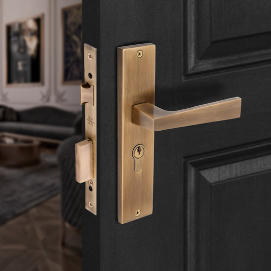 Xesthetique Premium Brass Mortise Door Lock Set – 8" Handle with Secure Both Side Ultra Key Cylinder EZRA113