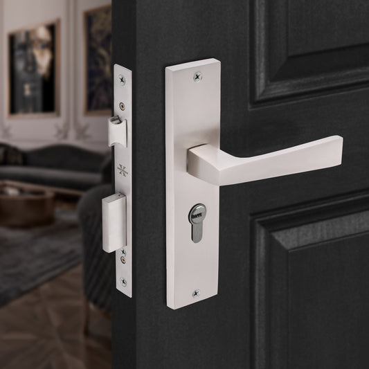 Xesthetique Premium Brass Mortise Door Lock Set – 8" Handle with Secure One Side Nobe Ultra Key Cylinder EZRA114