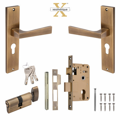 Xesthetique Premium Brass Mortise Door Lock Set – 8" Handle with Secure One Side Nobe Ultra Key Cylinder EZRA114