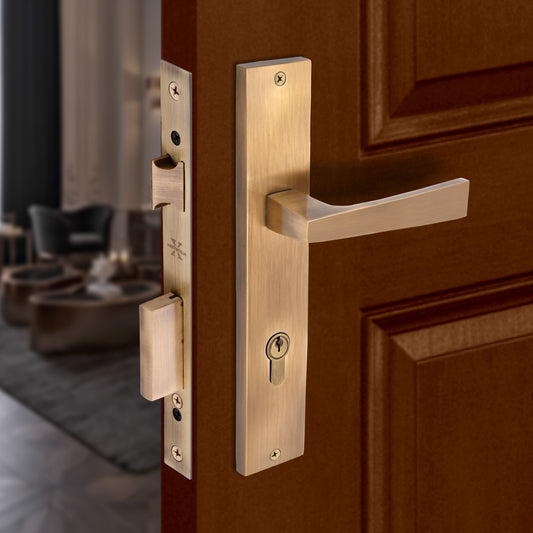 Xesthetique Premium Brass Mortise Door Lock Set – 10" Handle with Secure Both Side Ultra Key Cylinder EZRA115