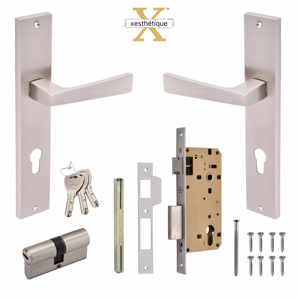 Xesthetique Premium Brass Mortise Door Lock Set – 10" Handle with Secure Both Side Ultra Key Cylinder EZRA115