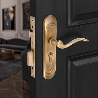 Xesthetique Premium Brass Mortise Door Lock Set – 8" Handle with Secure One Side Nobe Key Cylinder ELE95
