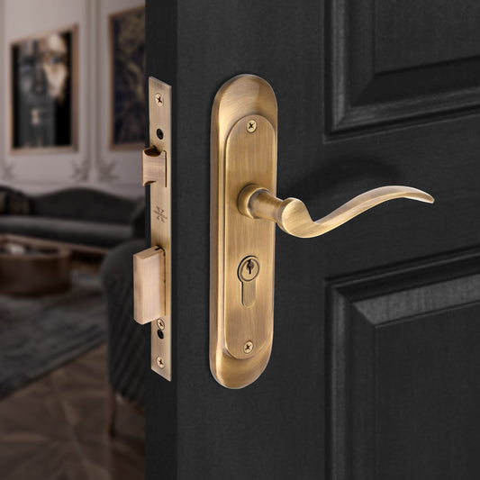 Xesthetique Premium Brass Mortise Door Lock Set – 8" Handle with Secure Both Side Key Cylinder ELE94