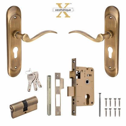 Xesthetique Premium Brass Mortise Door Lock Set – 8" Handle with Secure Both Side Key Cylinder ELE94
