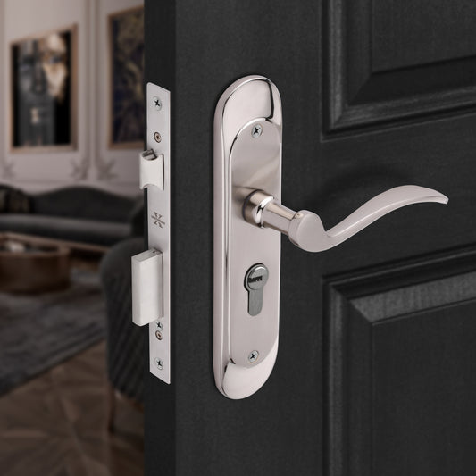 Xesthetique Premium Brass Mortise Door Lock Set – 8" Handle with Secure One Side Nobe Key Cylinder ELE95