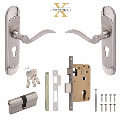 Xesthetique Premium Brass Mortise Door Lock Set – 8" Handle with Secure Both Side Key Cylinder ELE94
