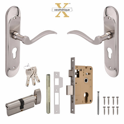 Xesthetique Premium Brass Mortise Door Lock Set – 8" Handle with Secure One Side Nobe Key Cylinder ELE95
