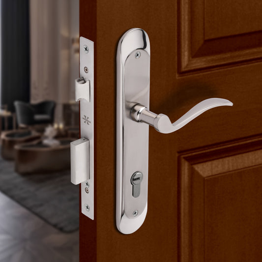 Xesthetique Premium Brass Mortise Door Lock Set – 10" Handle with Secure One Side Nobe Ultra Key 70MM/90MM Pin Cylinder ELE101