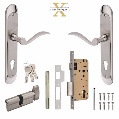 Xesthetique Premium Brass Mortise Door Lock Set – 10" Handle with Secure One Side Nobe Ultra Key Cylinder ELE97