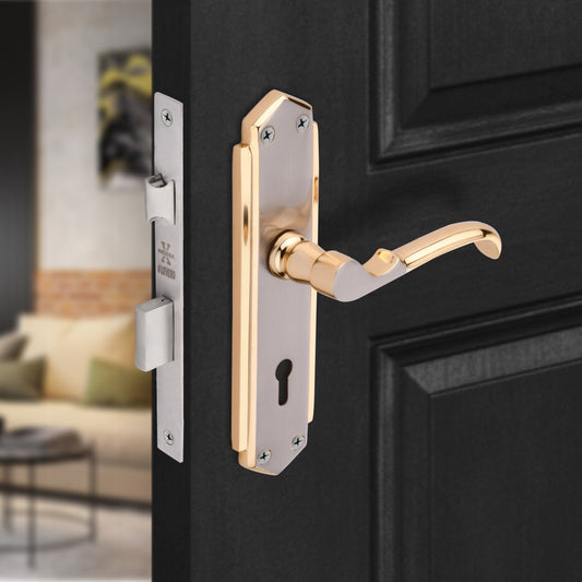Xesthetique Premium Brass Mortise Door Lock Set – 8" Handle with Secure KY Lock Regular Key EL11