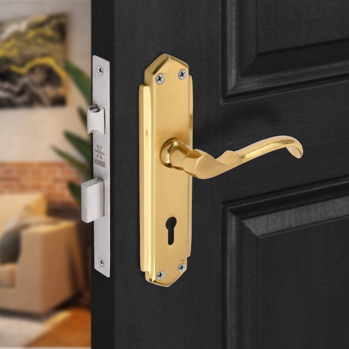 Xesthetique Premium Brass Mortise Door Lock Set – 8" Handle with Secure KY Lock Regular Key EL11