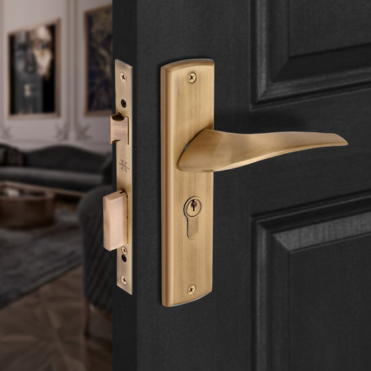 Xesthetique Premium Brass Mortise Door Lock Set – 8" Handle with Secure Both Side Ultra Key Cylinder ESME121