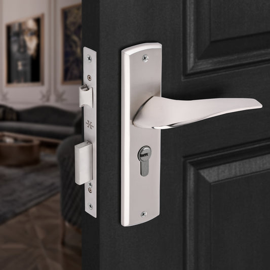 Xesthetique Premium Brass Mortise Door Lock Set – 8" Handle with Secure One Side Nobe Ultra Key Cylinder ESME122