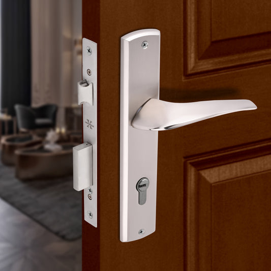Xesthetique Premium Brass Mortise Door Lock Set – 10" Handle with Secure One Side Nobe Ultra Key 70MM/90MM Pin Cylinder ESME128