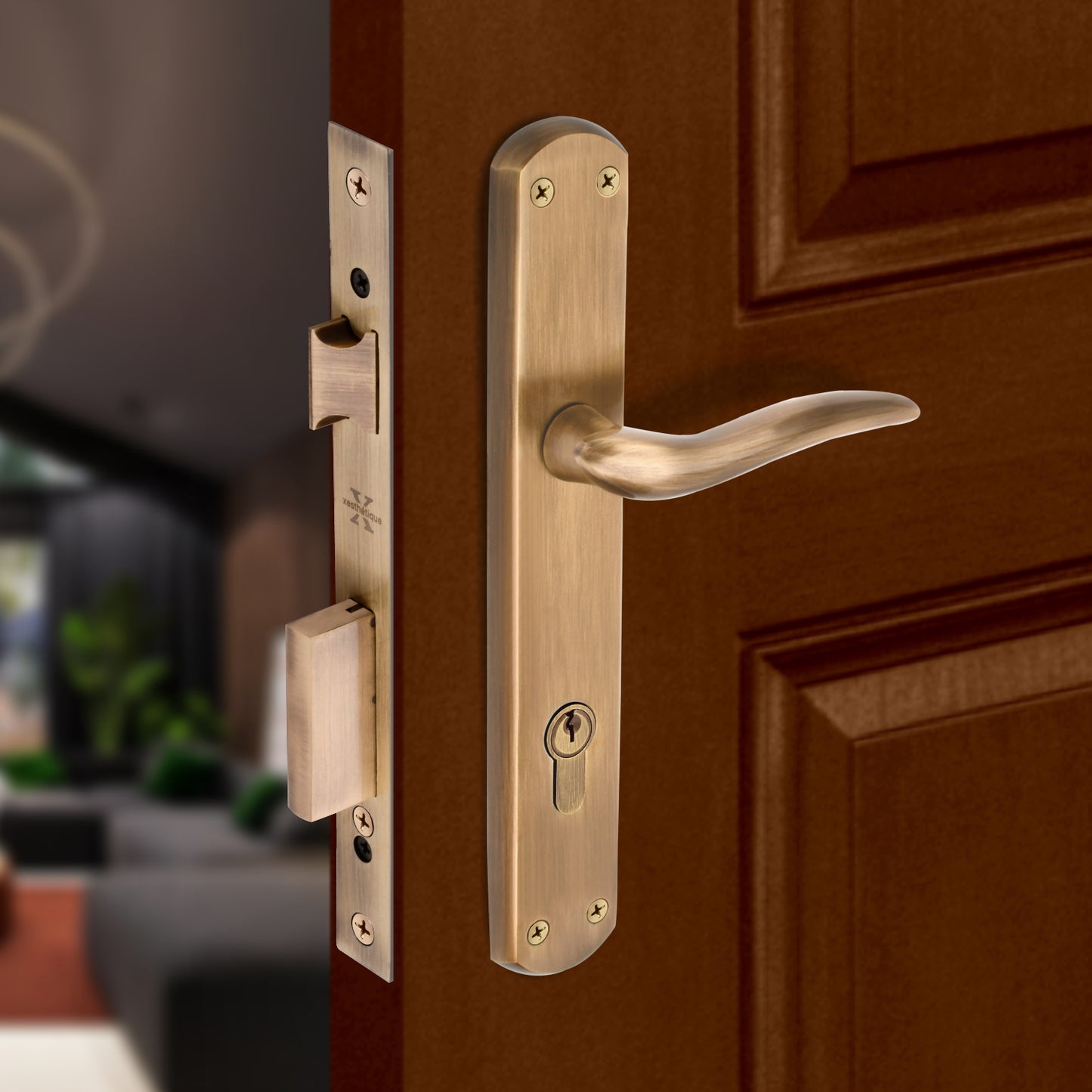 Xesthetique Premium Brass Mortise Door Lock Set – 10" Handle with Secure One Side Nobe Ultra Key Cylinder FAU108