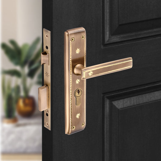 Xesthetique Premium Brass Mortise Door Lock Set – 8" Handle with Secure Both Side Ultra Key/One Side Nobe Ultra Key Cylinder FAU106