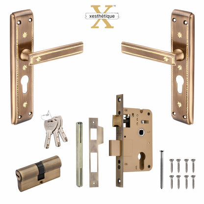 Xesthetique Premium Brass Mortise Door Lock Set – 8" Handle with Secure Both Side Ultra Key/One Side Nobe Ultra Key Cylinder FAU106