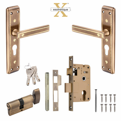 Xesthetique Premium Brass Mortise Door Lock Set – 8" Handle with Secure Both Side Ultra Key/One Side Nobe Ultra Key Cylinder FAU106