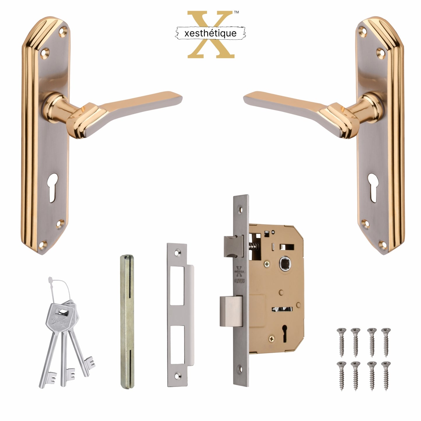 Xesthetique Premium Brass Mortise Door Lock Set – 7" Handle with Secure KY Lock Regular Key FR16