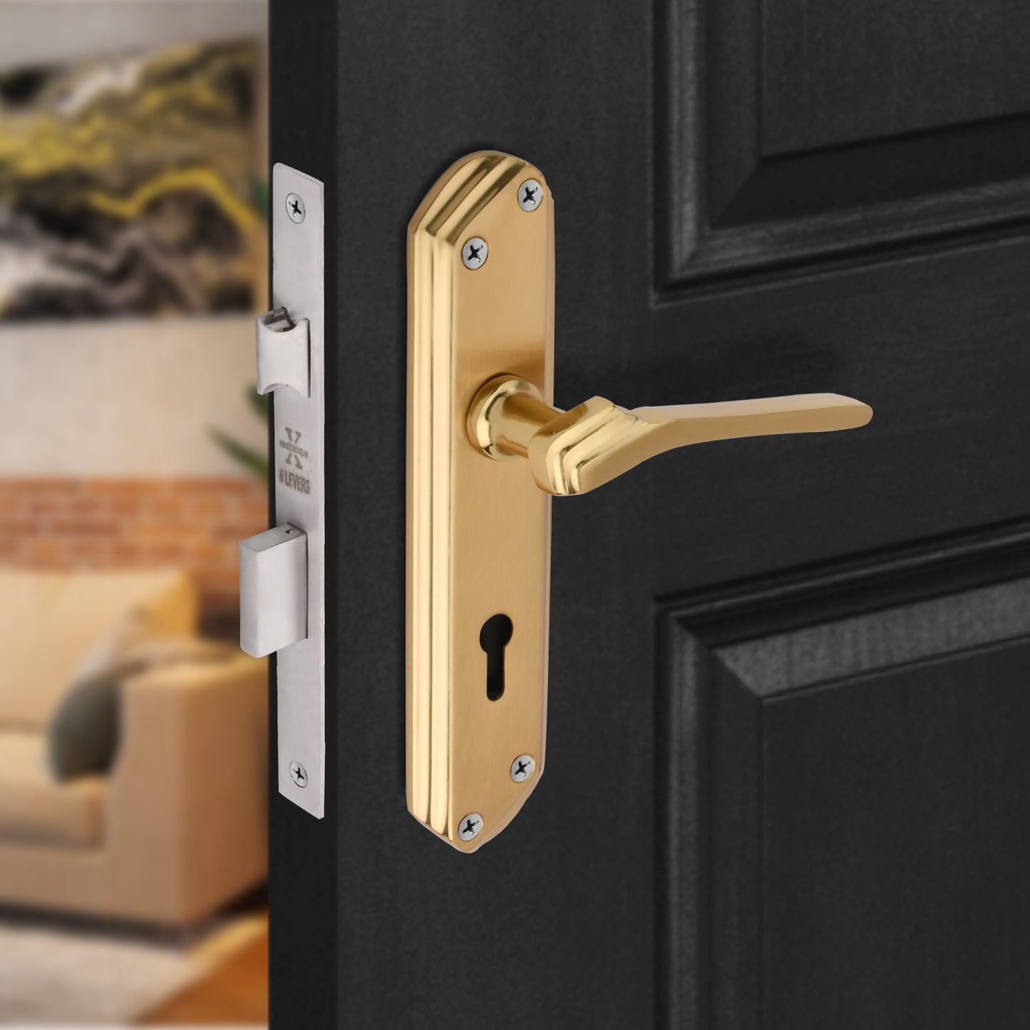 Xesthetique Premium Brass Mortise Door Lock Set – 7" Handle with Secure KY Lock Regular Key FR16