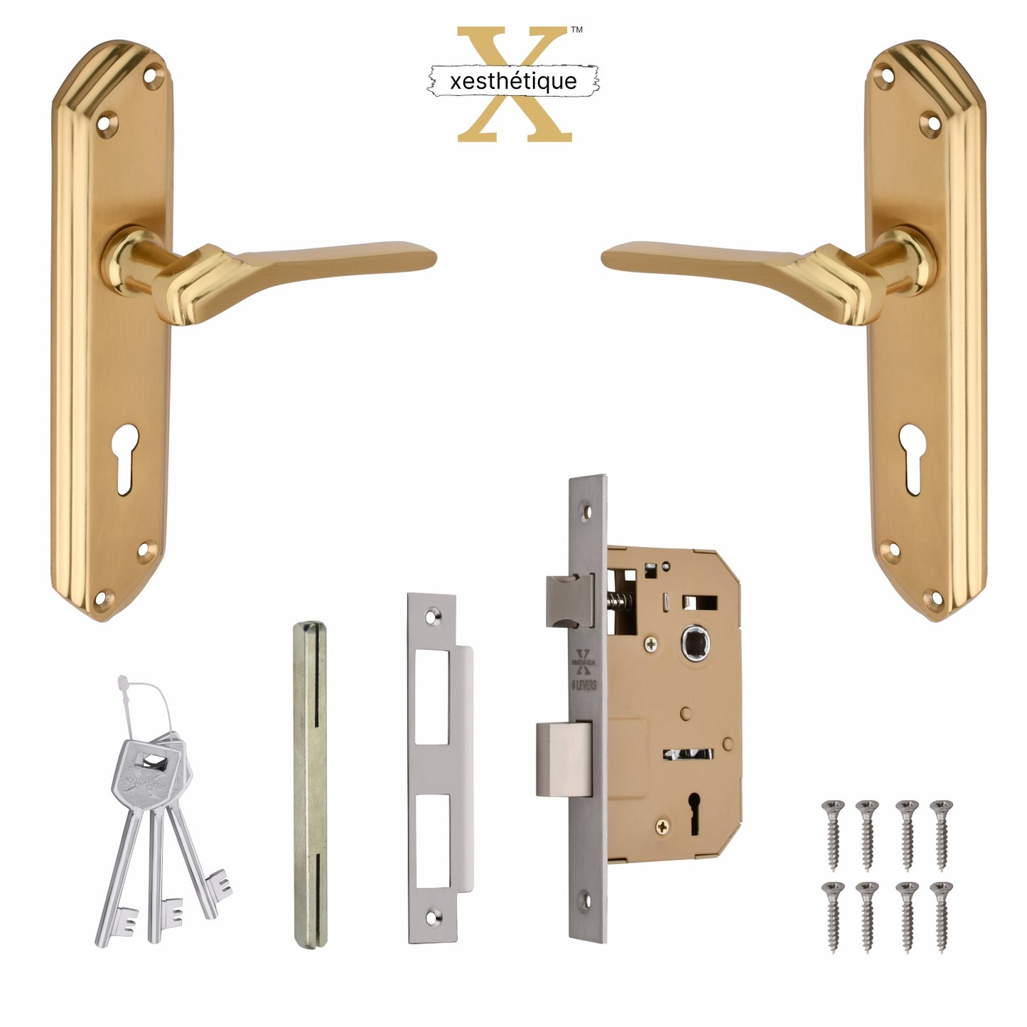 Xesthetique Premium Brass Mortise Door Lock Set – 7" Handle with Secure KY Lock Regular Key FR16