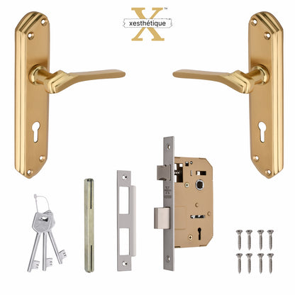 Xesthetique Premium Brass Mortise Door Lock Set – 7" Handle with Secure KY Lock Regular Key FR16