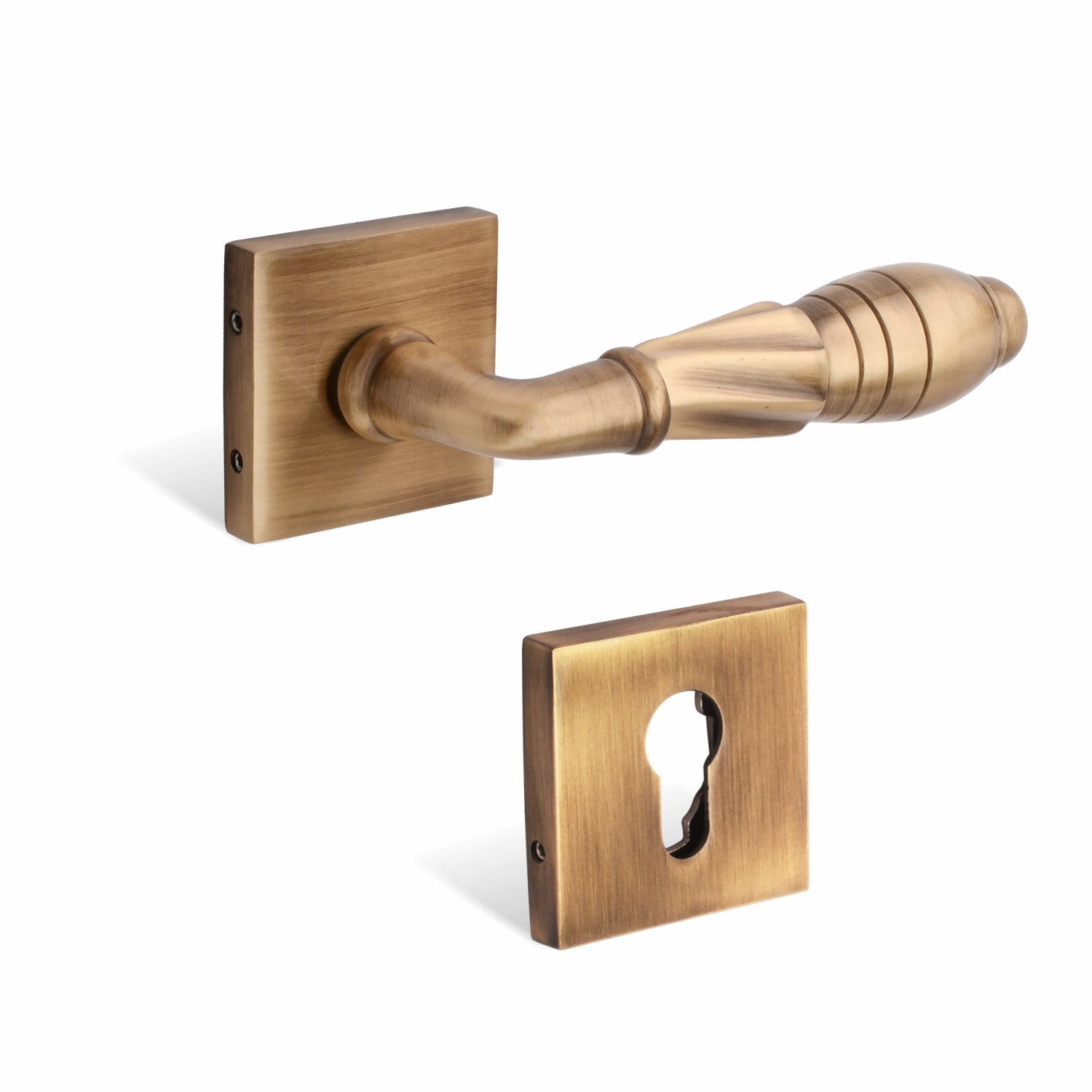 Xesthetique Vintage Brass Rose Door Lock Set – 10" Handle with Secure One Side Nobe Ultra Key 70MM/90MM Pin Cylinder HE142