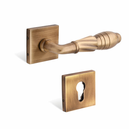 Xesthetique Vintage Brass Rose Door Lock Set – 10" Handle with Secure Both Side Ultra Key 70MM/90MM Pin Cylinder HE141