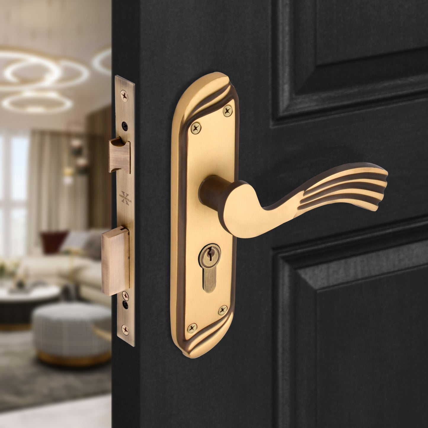 Xesthetique Vintage Brass Mortise Door Lock Set – 8" Handle with Secure Both Side Key Cylinder HU160