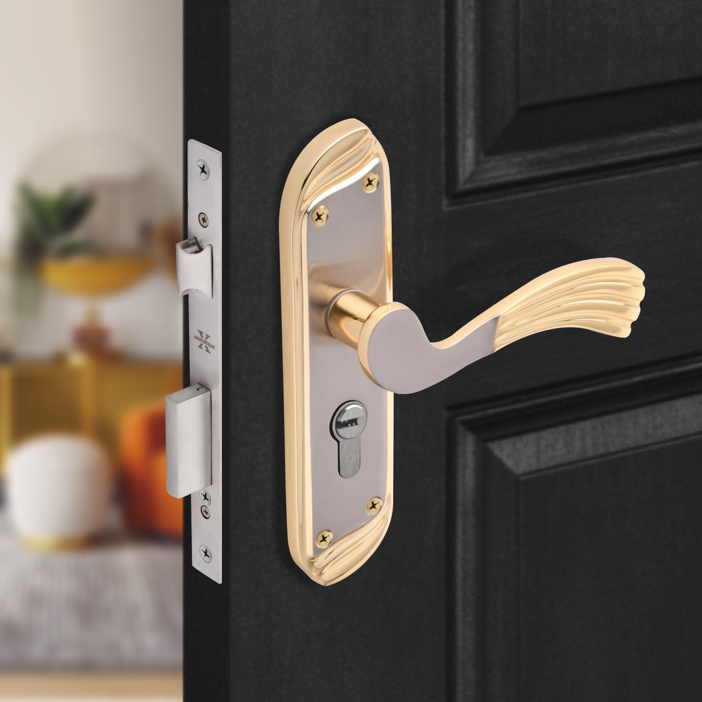 Xesthetique Vintage Brass Mortise Door Lock Set – 8" Handle with Secure Both Side Key Cylinder HU160