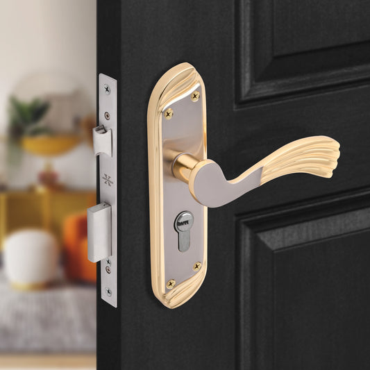 Xesthetique Vintage Brass Mortise Door Lock Set – 8" Handle with Secure One Side Nobe Key Cylinder HU161